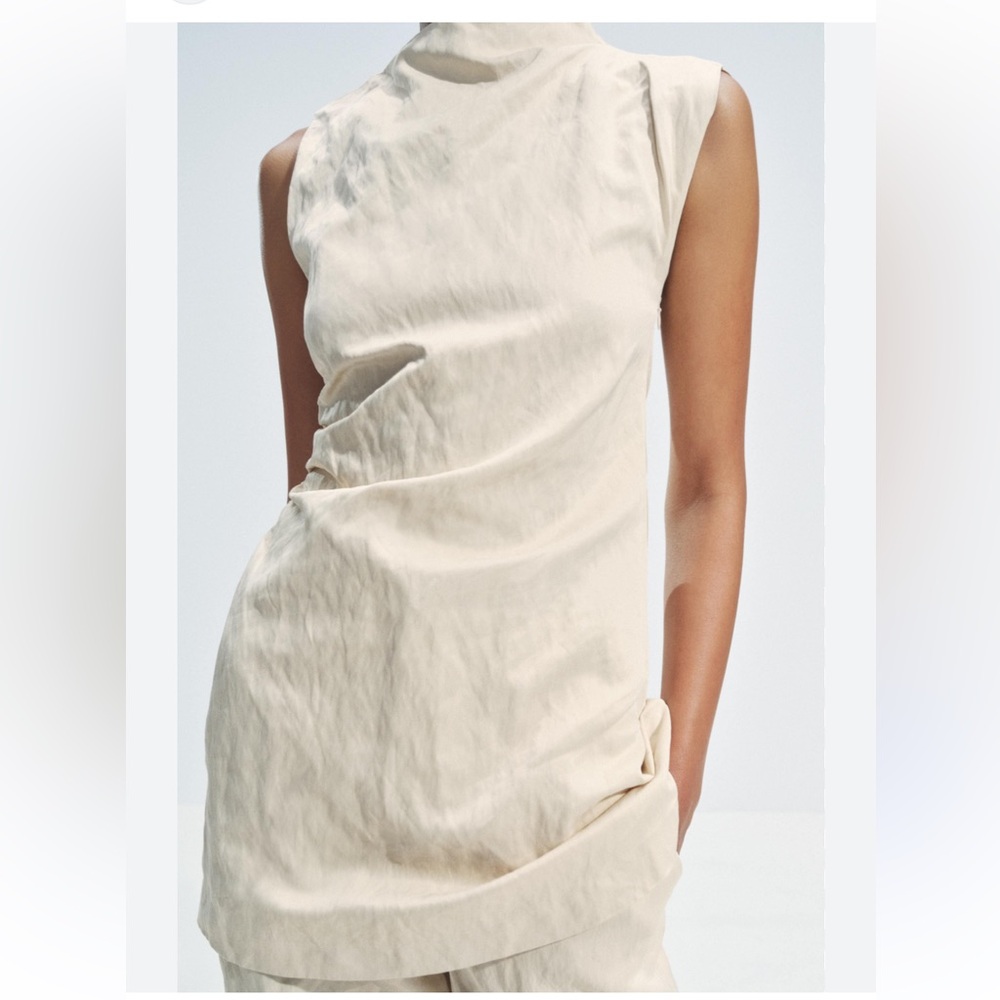 Zara Cream Fitted Ruched Tank Top